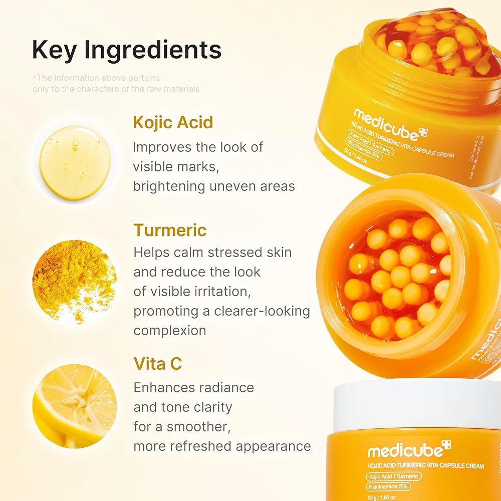 MEDICUBE Kojic Acid Turmeric Vita Capsule Cream Korean brightening cream for dark spots and uneven skin tone in Lebanon.