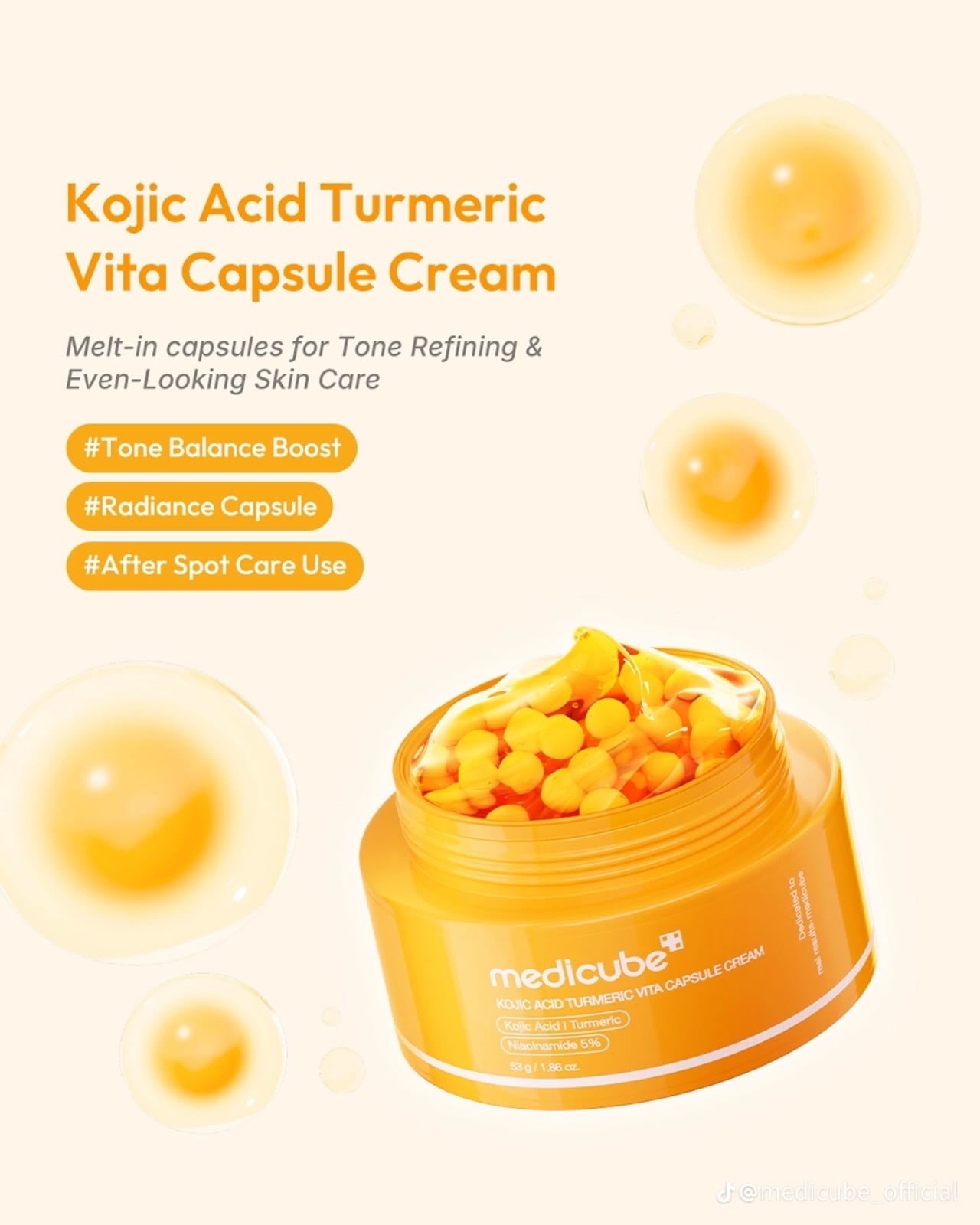 MEDICUBE Kojic Acid Turmeric Vita Capsule Cream Korean brightening cream for dark spots and uneven skin tone in Lebanon.