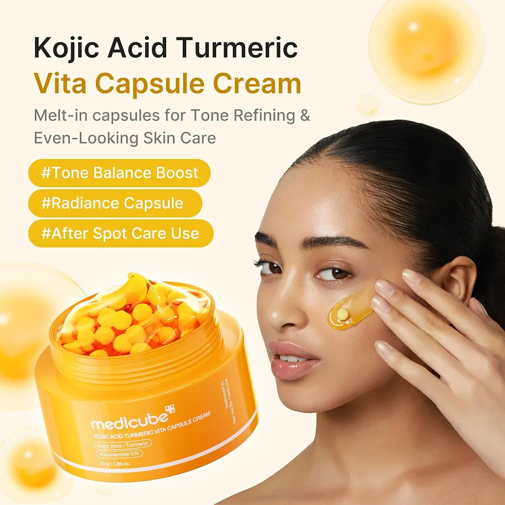 MEDICUBE Kojic Acid Turmeric Vita Capsule Cream Korean brightening cream for dark spots and uneven skin tone in Lebanon.